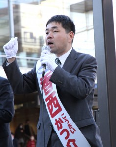 党躍進を訴える香西かつ介・東京3区候補